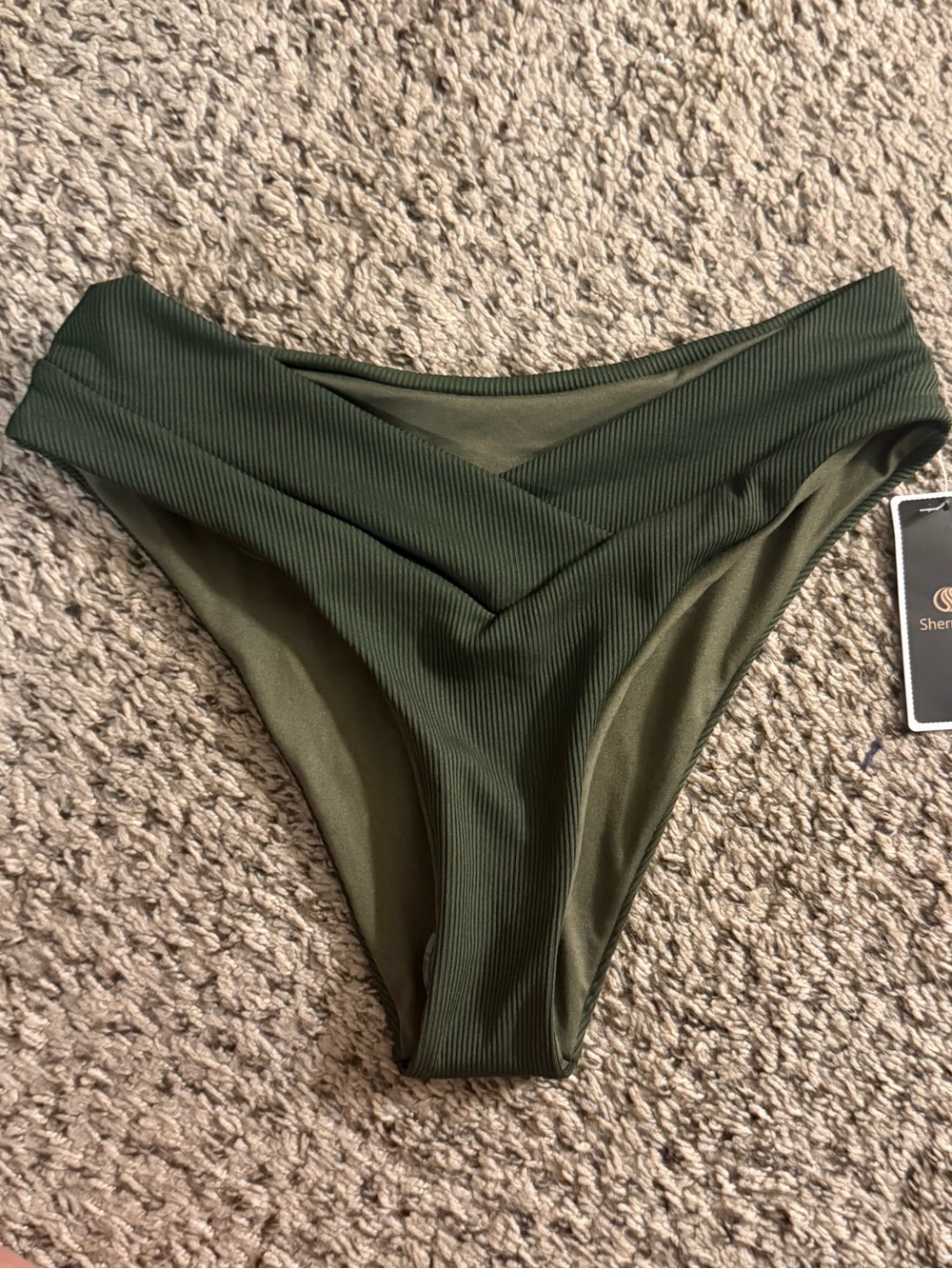 SherryDC High Waist Ribbed Olive V-Cut Bikini Bottoms